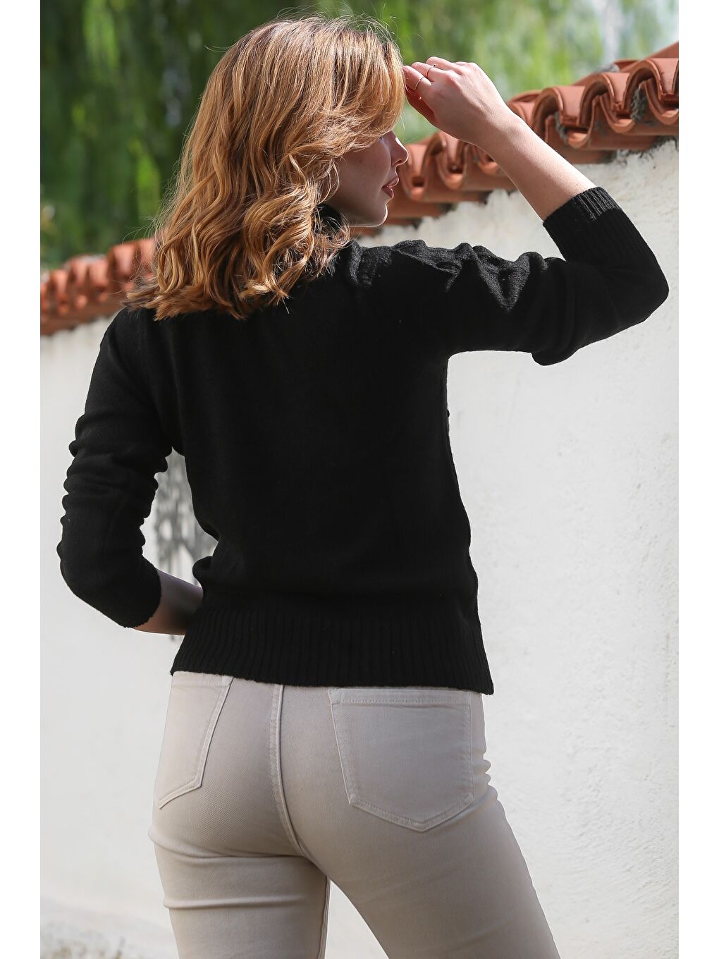 Siyah Balıkçı Yaka Uzun Kol Puantiyeli Triko Kazak 60 55-1