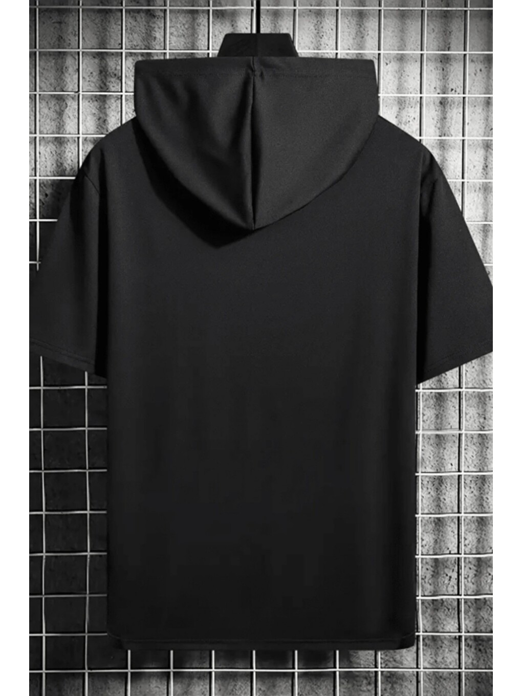 Siyah Erkek Oversize Kısa Kollu Kapüşonlu Tişört Sweatshirt-1