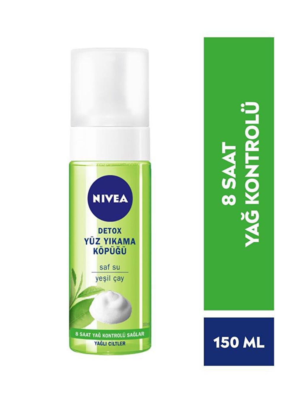 NIVEA Şeffaf Yüz Temizleyici Yıkama Köpüğü Detox Yağlı Ciltler, 150 ml, Gözenek Arındırıcı, Yeşil Çay