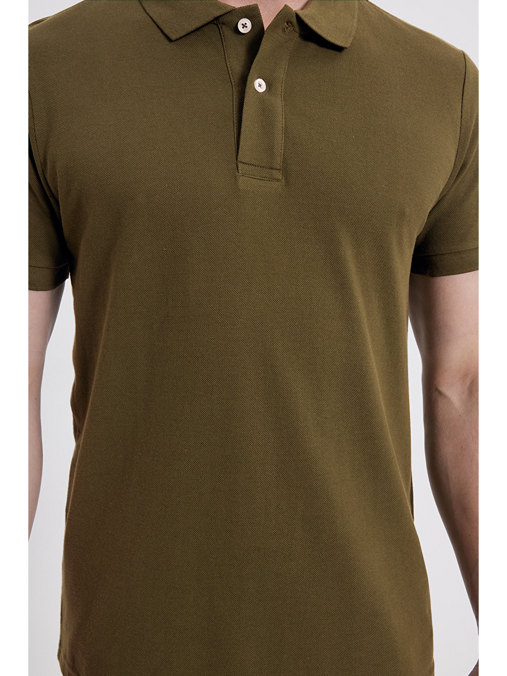 Erkek Slim Fit Dar Kesim %100 Pamuk Haki Polo Yaka Tişört-3