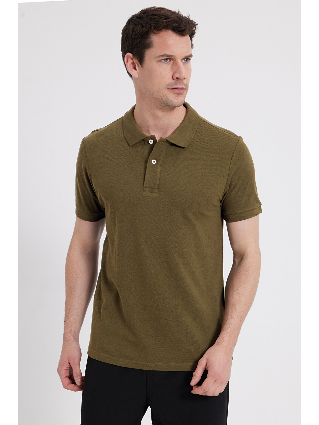 Erkek Slim Fit Dar Kesim %100 Pamuk Haki Polo Yaka Tişört-5