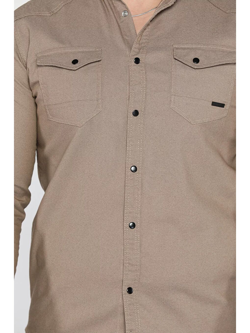 Bej Erkek Çıtçıtlı Gömlek-3