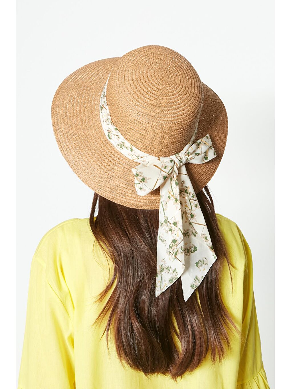 Bej Kısa Kenar Hasır Plaj Şapkası Y23730-54 Vizon-2