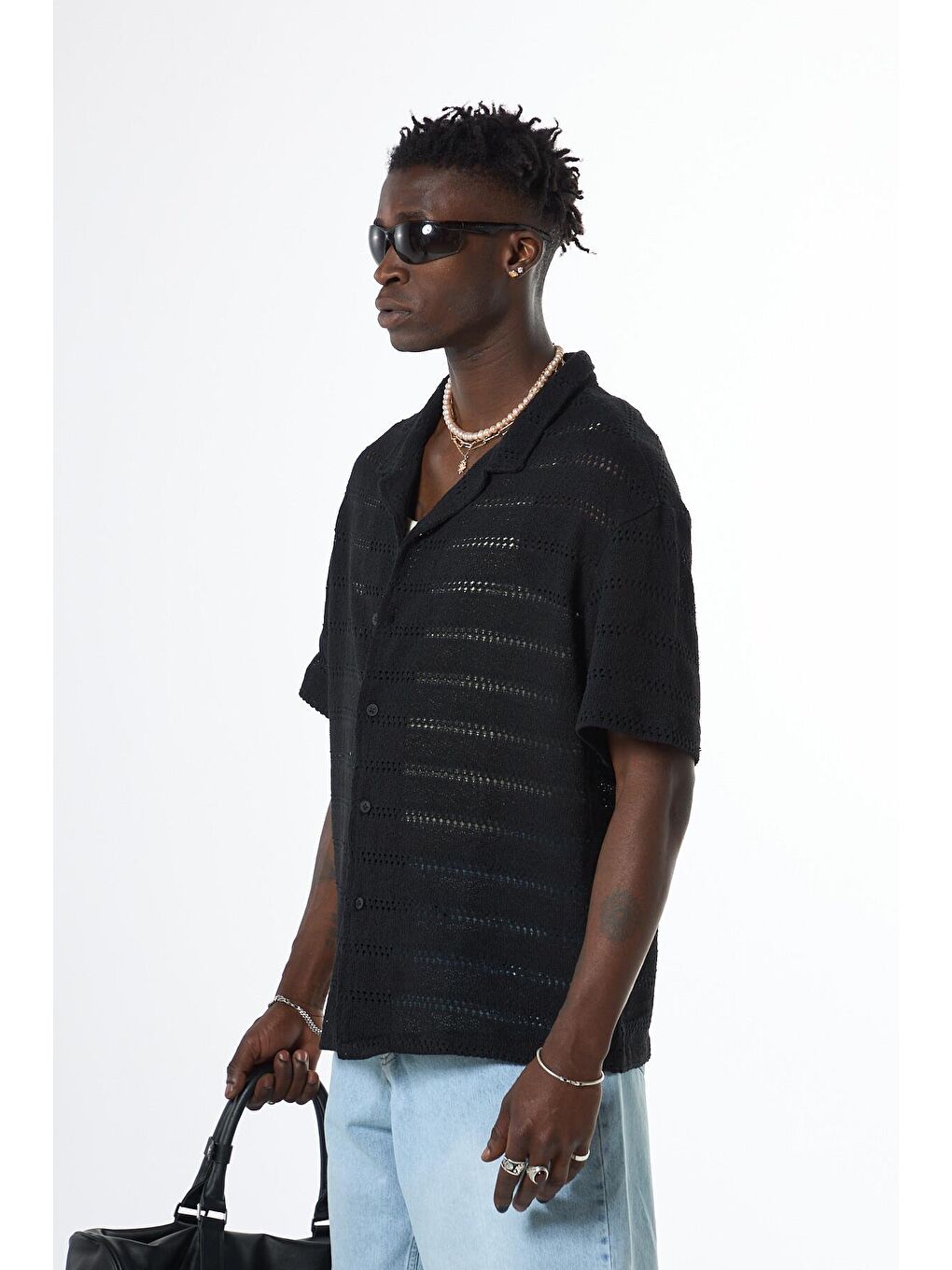 Oversize Triko Gömlek Siyah