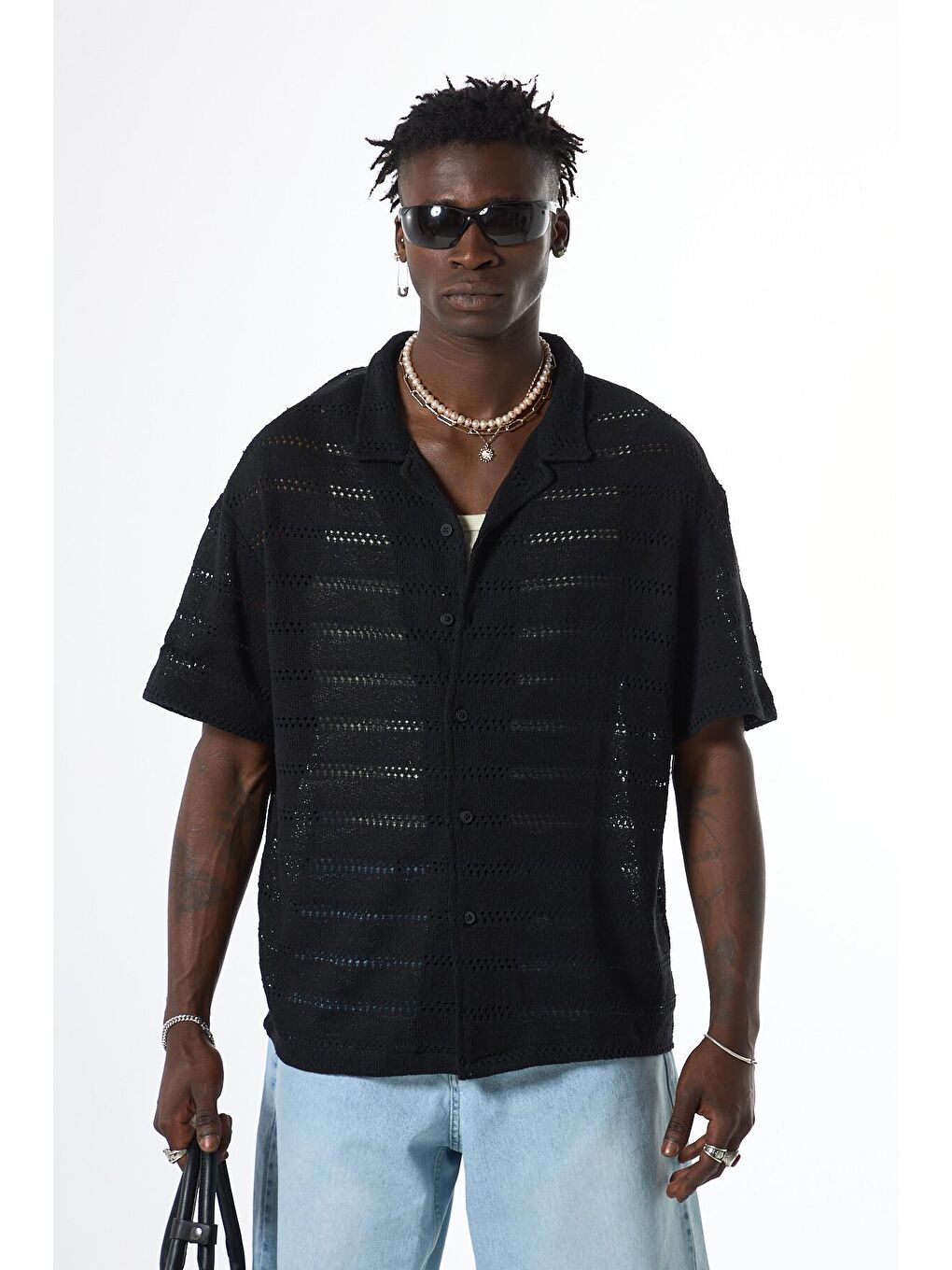 Oversize Triko Gömlek Siyah-1