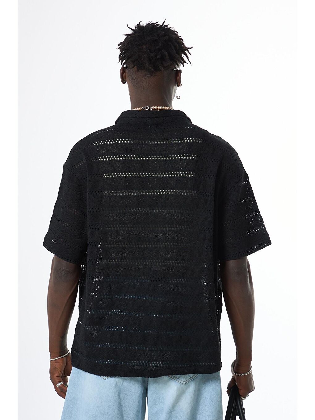 Oversize Triko Gömlek Siyah-3