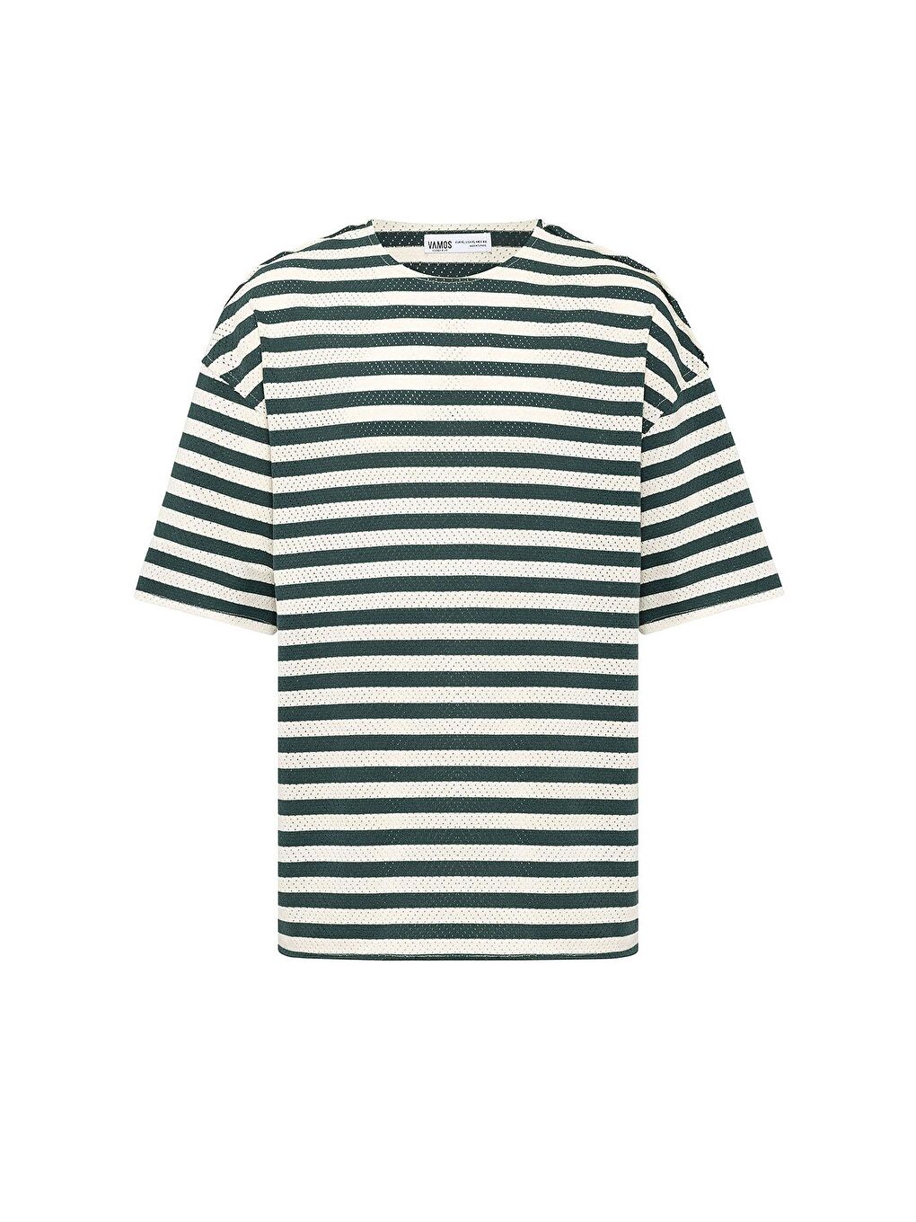 Yeşil Çizgili Oversize Triko Tişört Nefti-1