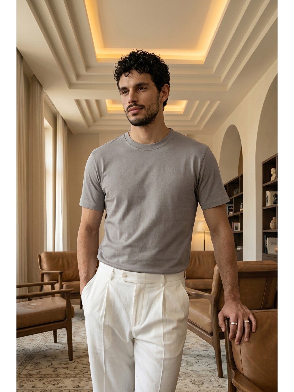Gri Erkek Regular Fit Yüksek Kalite %100 Pamuk Basic Tişört 24/1-3