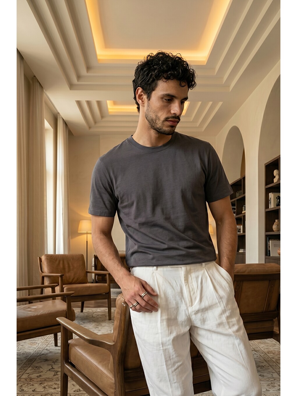 Antrasit Erkek Regular Fit Yüksek Kalite %100 Pamuk Basic Tişört 24/1-5