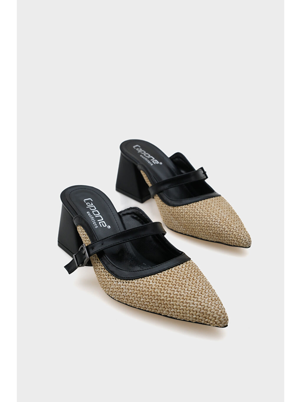 Siyah Nena Hakiki Deri Sivri Burunlu Hasır Burnu Kapalı Kadın Terlik-1