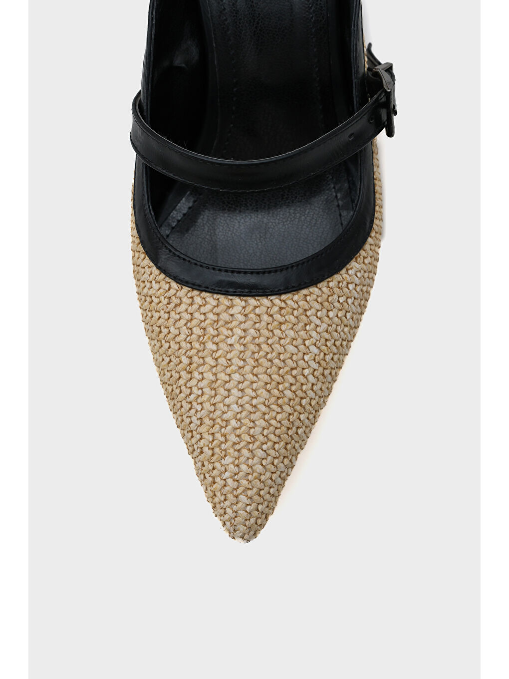 Siyah Nena Hakiki Deri Sivri Burunlu Hasır Burnu Kapalı Kadın Terlik-2