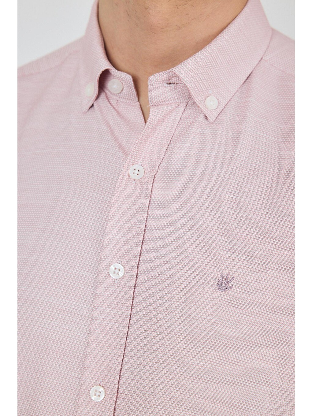 Pembe Uzun Kol Desenli Armürlü Düğmeli Yaka Cepsiz Pamuklu Classic Slim Fit Gömlek 1004250204-3