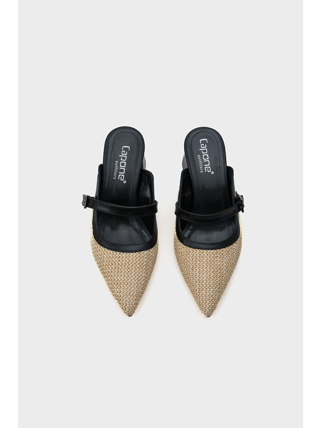 Siyah Nena Hakiki Deri Sivri Burunlu Hasır Burnu Kapalı Kadın Terlik-5