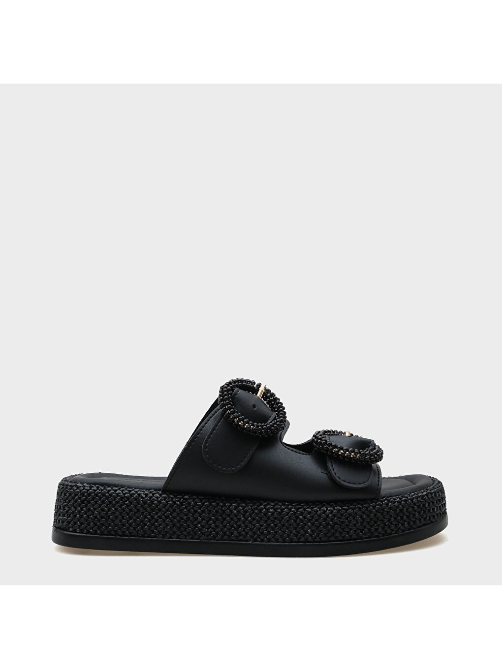 Siyah Marla Çift Tokalı Dolgu Topuklu Konfor Kadın Terlik