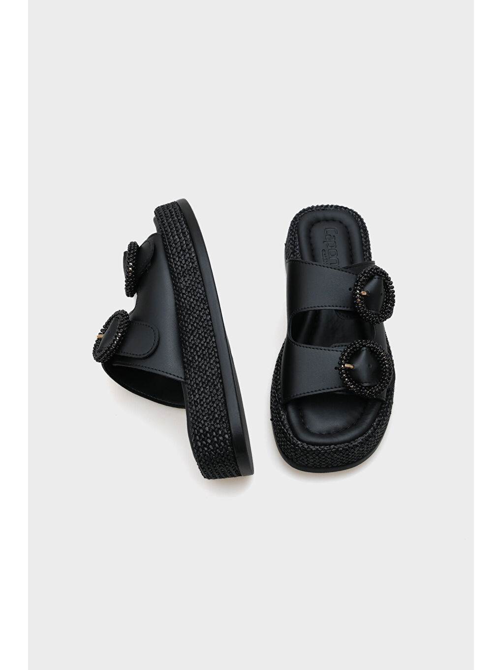 Siyah Marla Çift Tokalı Dolgu Topuklu Konfor Kadın Terlik-4