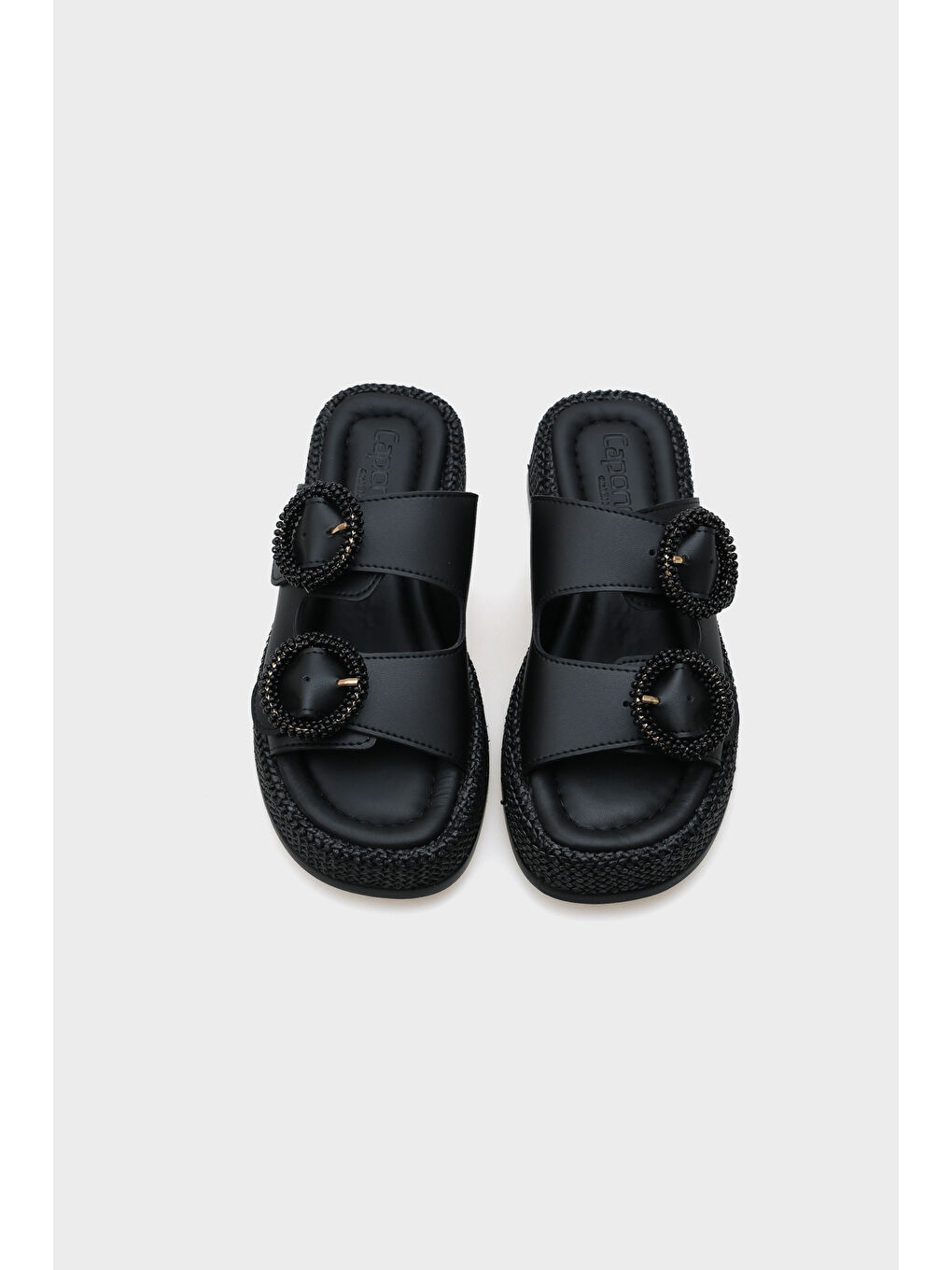 Siyah Marla Çift Tokalı Dolgu Topuklu Konfor Kadın Terlik-5