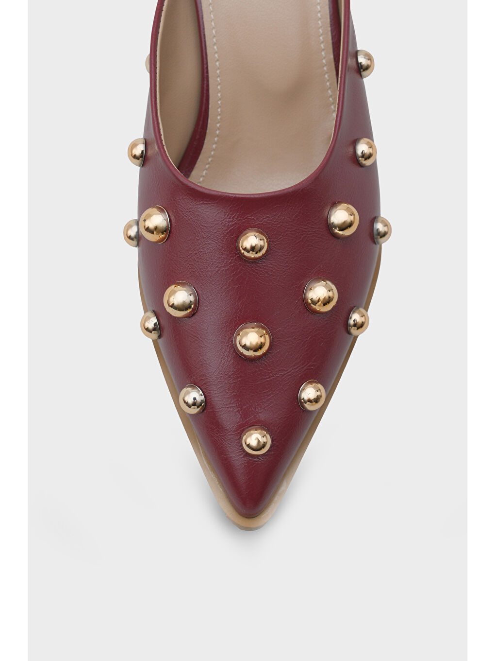 Bordo Meredith Sivri Burunlu Metal Aksesuarlı Burnu Kapalı Kadın Terlik-2