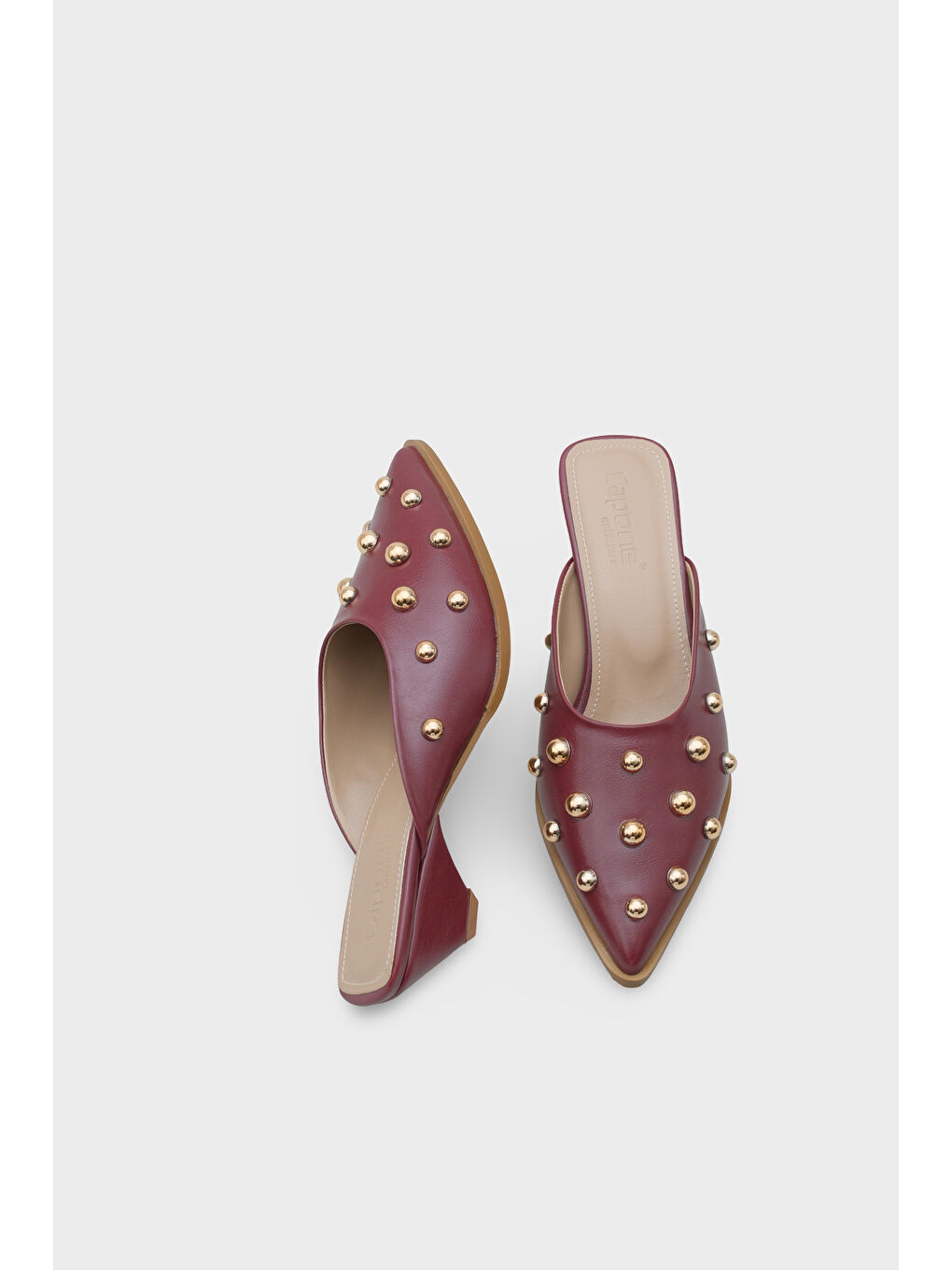 Bordo Meredith Sivri Burunlu Metal Aksesuarlı Burnu Kapalı Kadın Terlik-4