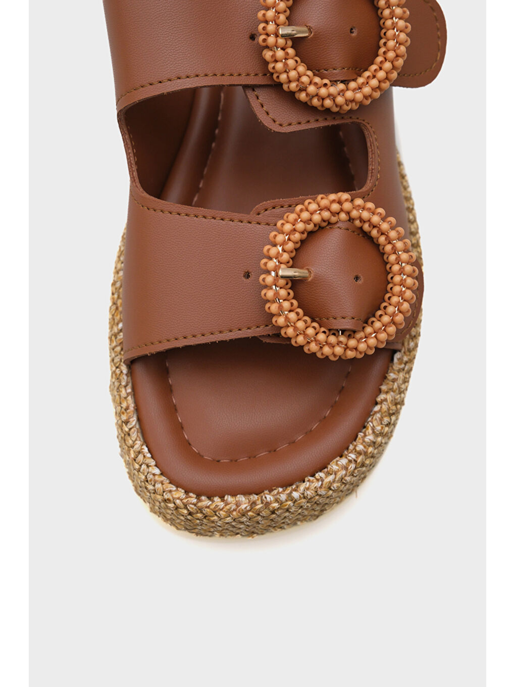 Kahverengi Marla Çift Tokalı Dolgu Topuklu Konfor Kadın Terlik-2