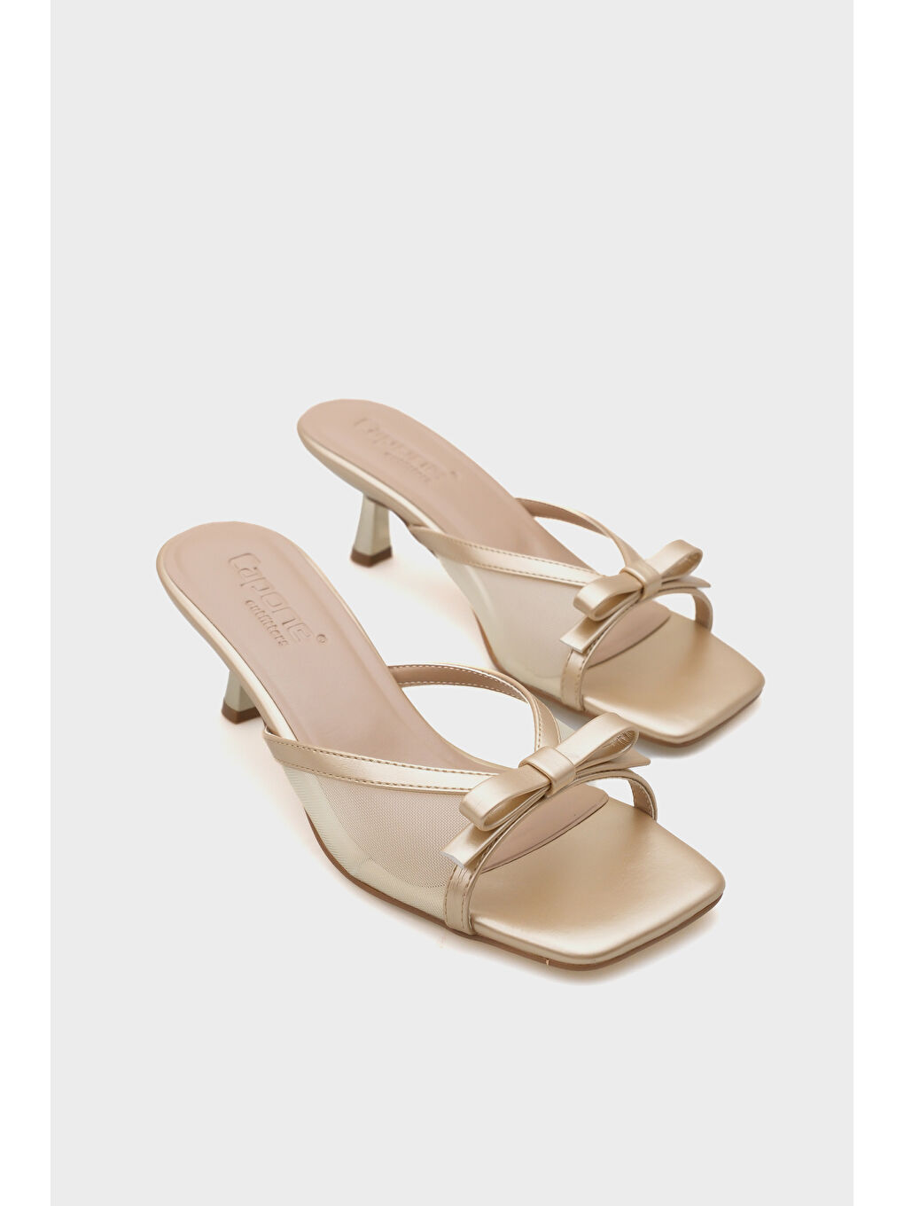 Sarı Midge Orta Topuklu Fileli Fiyonklu Kadın Terlik-1