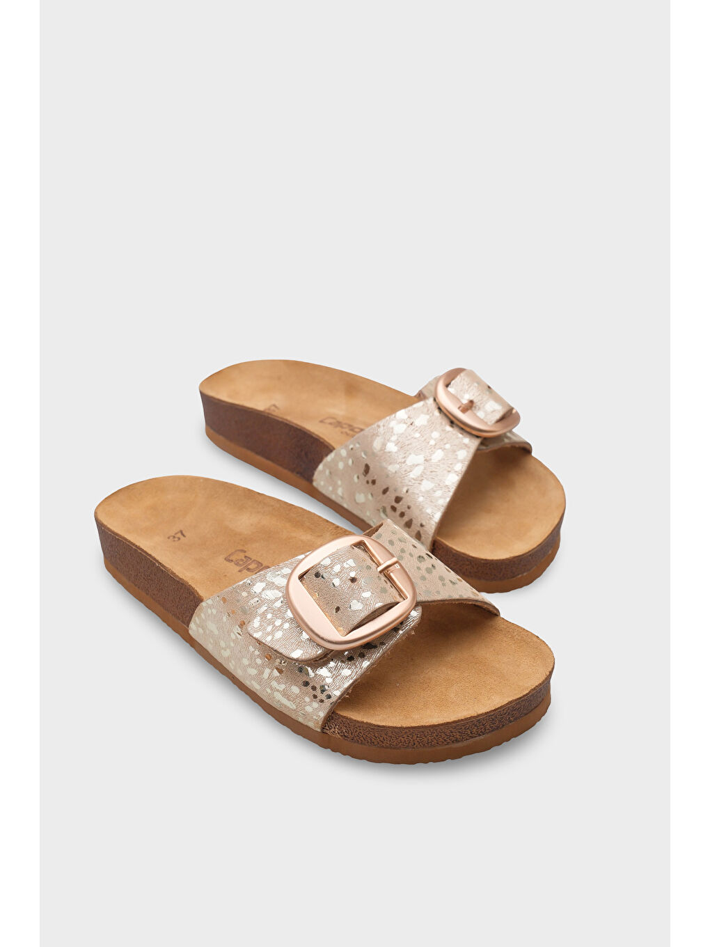 Sarı Lee Büyük Tokalı Anatomik Mantar Tabanlı Deri Terlik-1