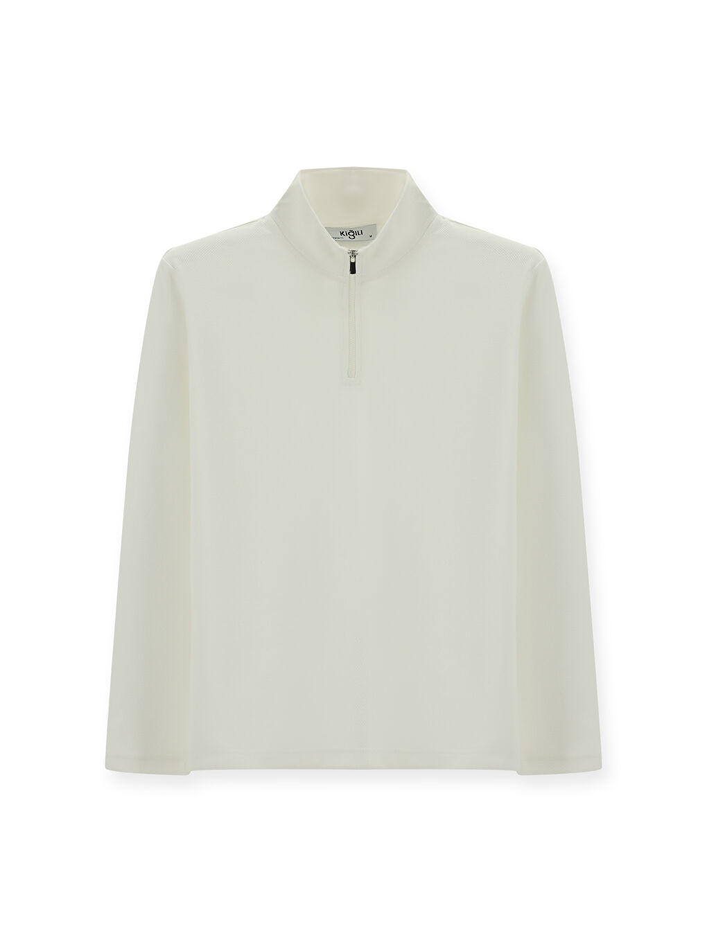 Beyaz Bato Yaka Regular Fit Fermuarlı Pamuklu Sweatshirt