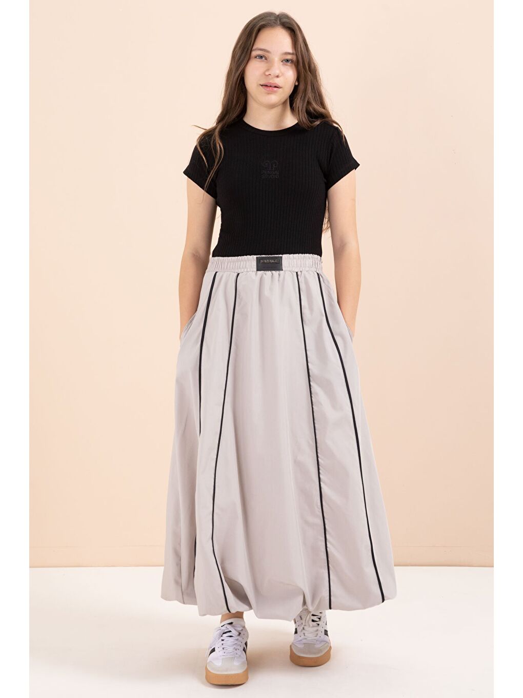 Kahverengi Çizgili Balon Etekli Kısa Kol Badili 2li Kız Çocuk Takım 23462