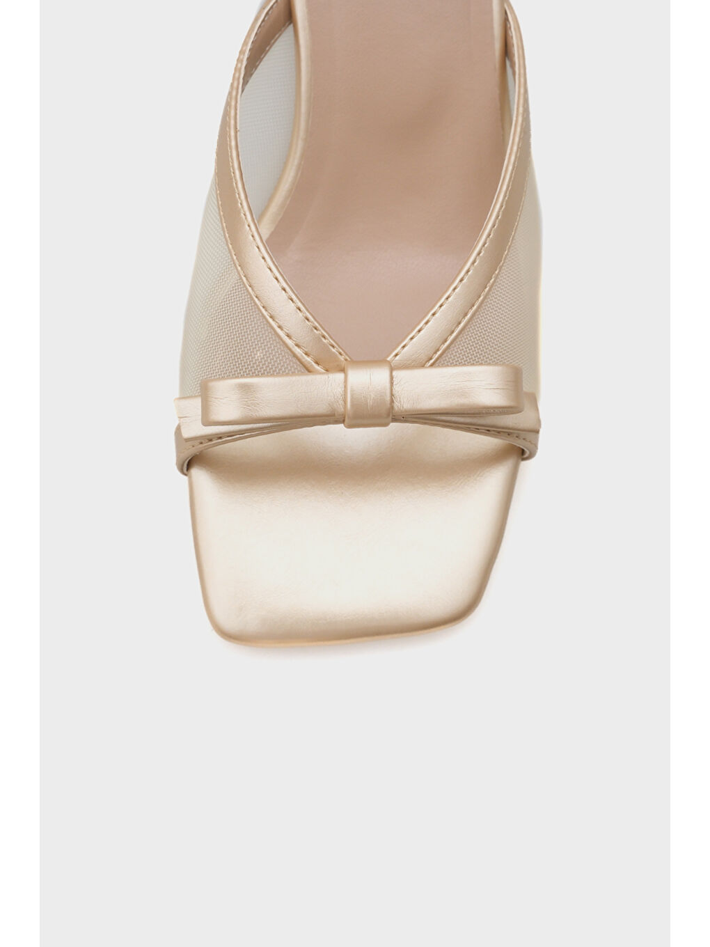 Sarı Midge Orta Topuklu Fileli Fiyonklu Kadın Terlik-2