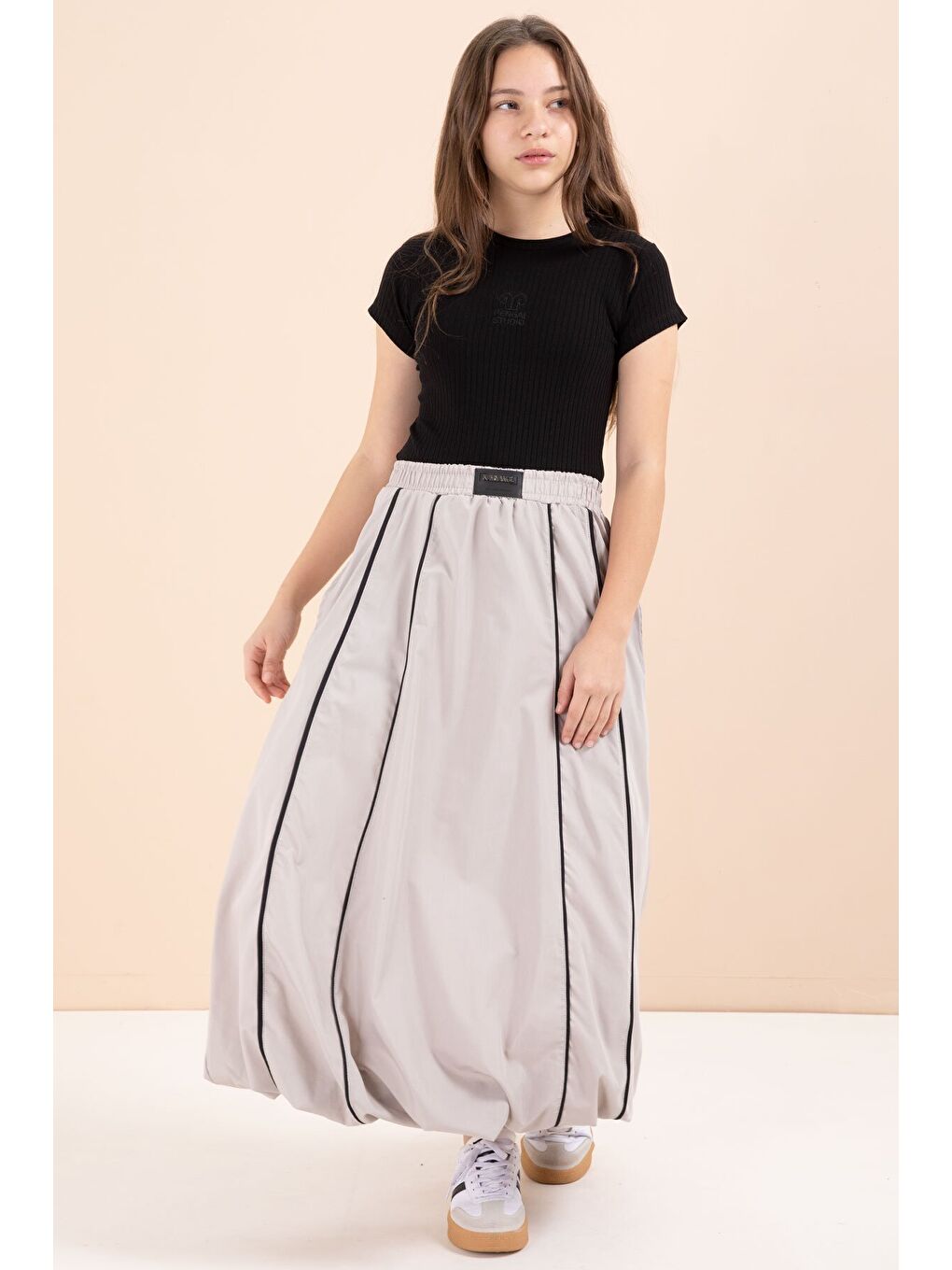 Kahverengi Çizgili Balon Etekli Kısa Kol Badili 2li Kız Çocuk Takım 23462-1