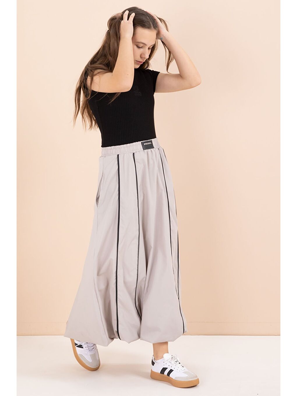 Kahverengi Çizgili Balon Etekli Kısa Kol Badili 2li Kız Çocuk Takım 23462-2