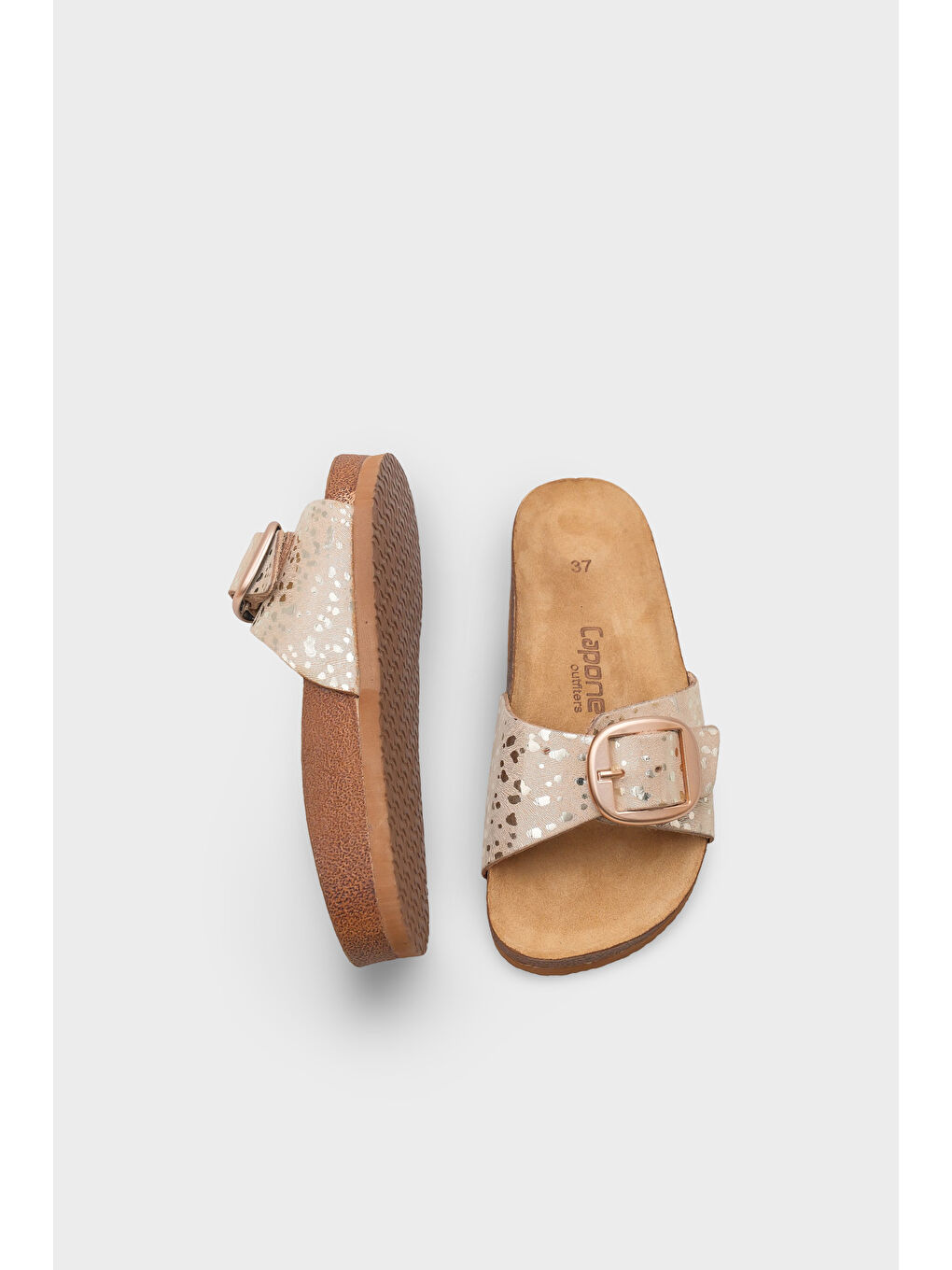 Sarı Lee Büyük Tokalı Anatomik Mantar Tabanlı Deri Terlik-3