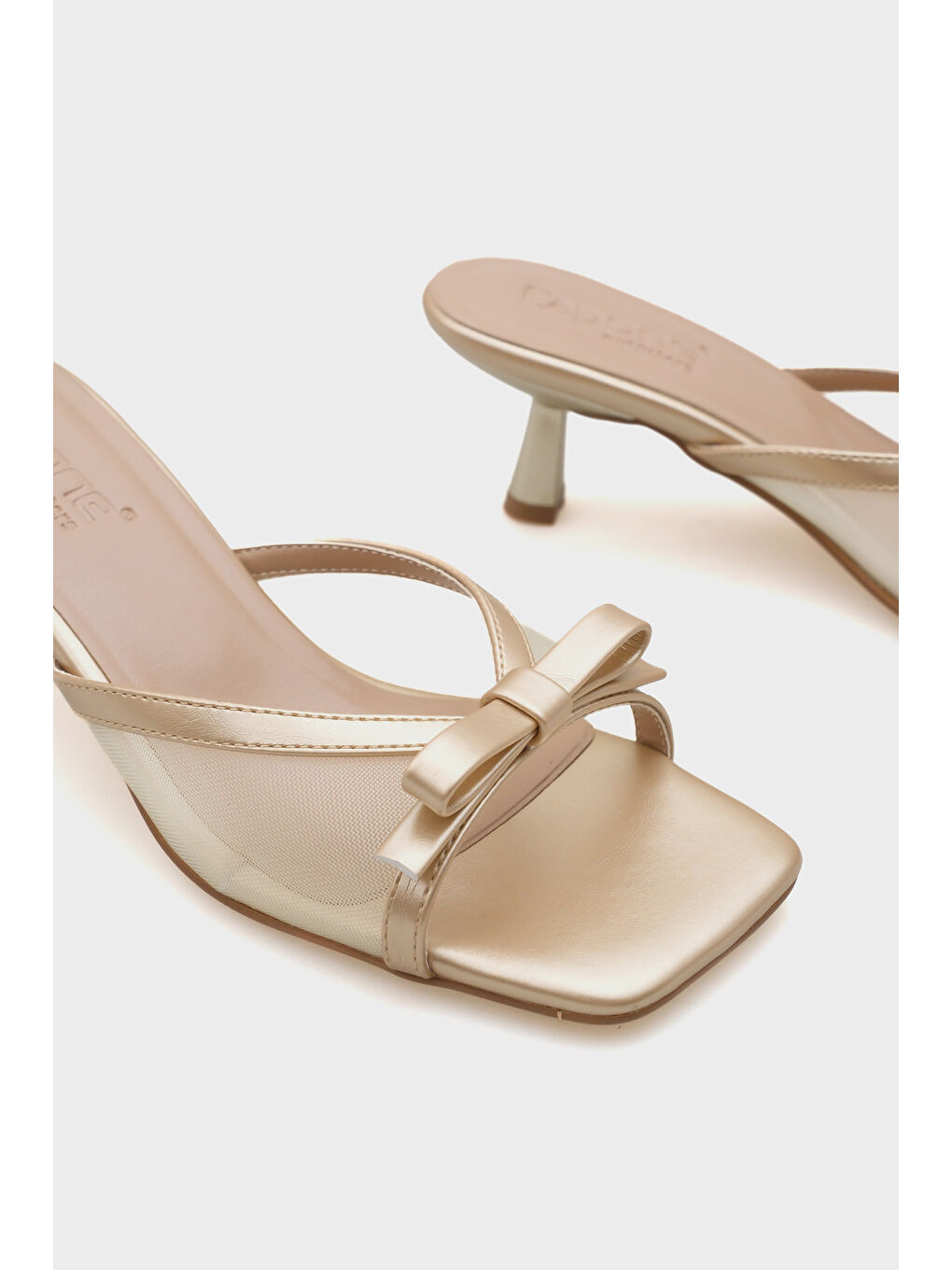 Sarı Midge Orta Topuklu Fileli Fiyonklu Kadın Terlik-3