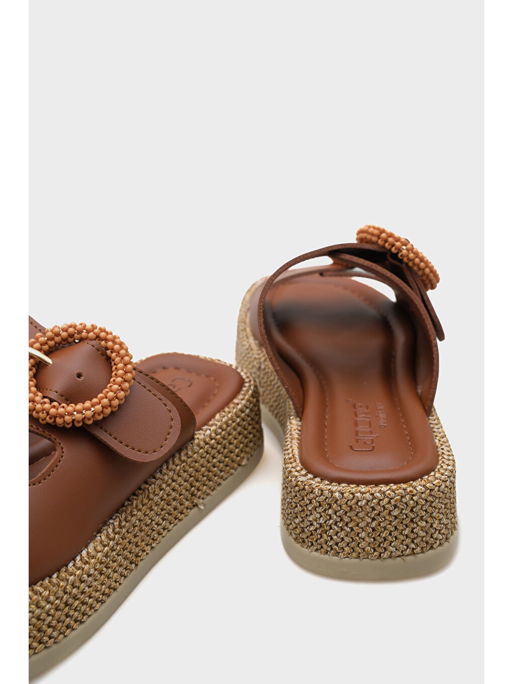 Kahverengi Marla Çift Tokalı Dolgu Topuklu Konfor Kadın Terlik-3