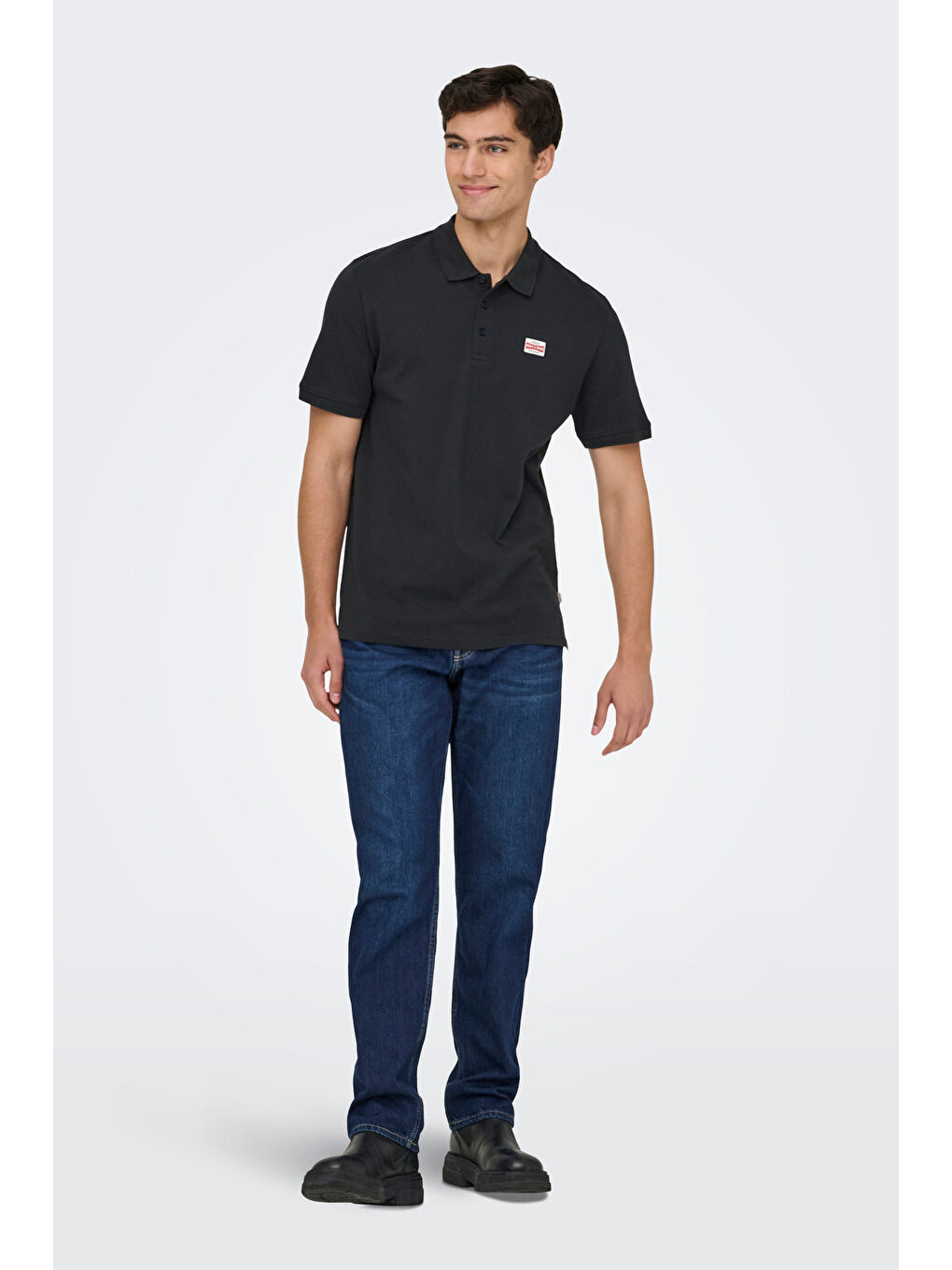 Siyah Onsdawson Pamuklu Regular Fit Düğmeli Polo Yaka T Shirt 22036883-1