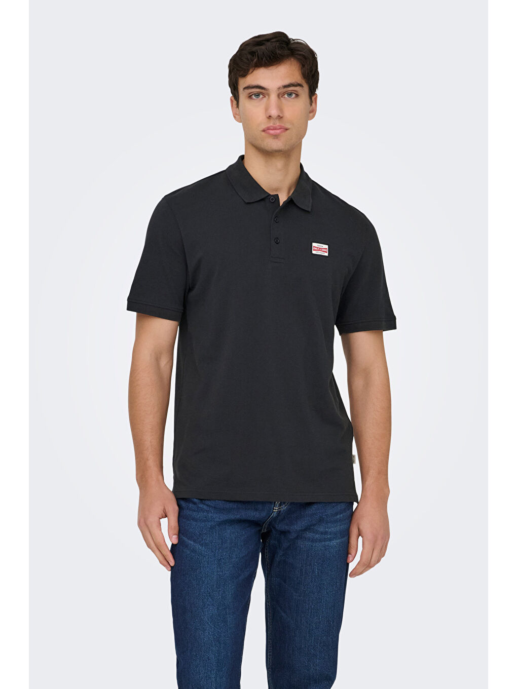 Siyah Onsdawson Pamuklu Regular Fit Düğmeli Polo Yaka T Shirt 22036883-2