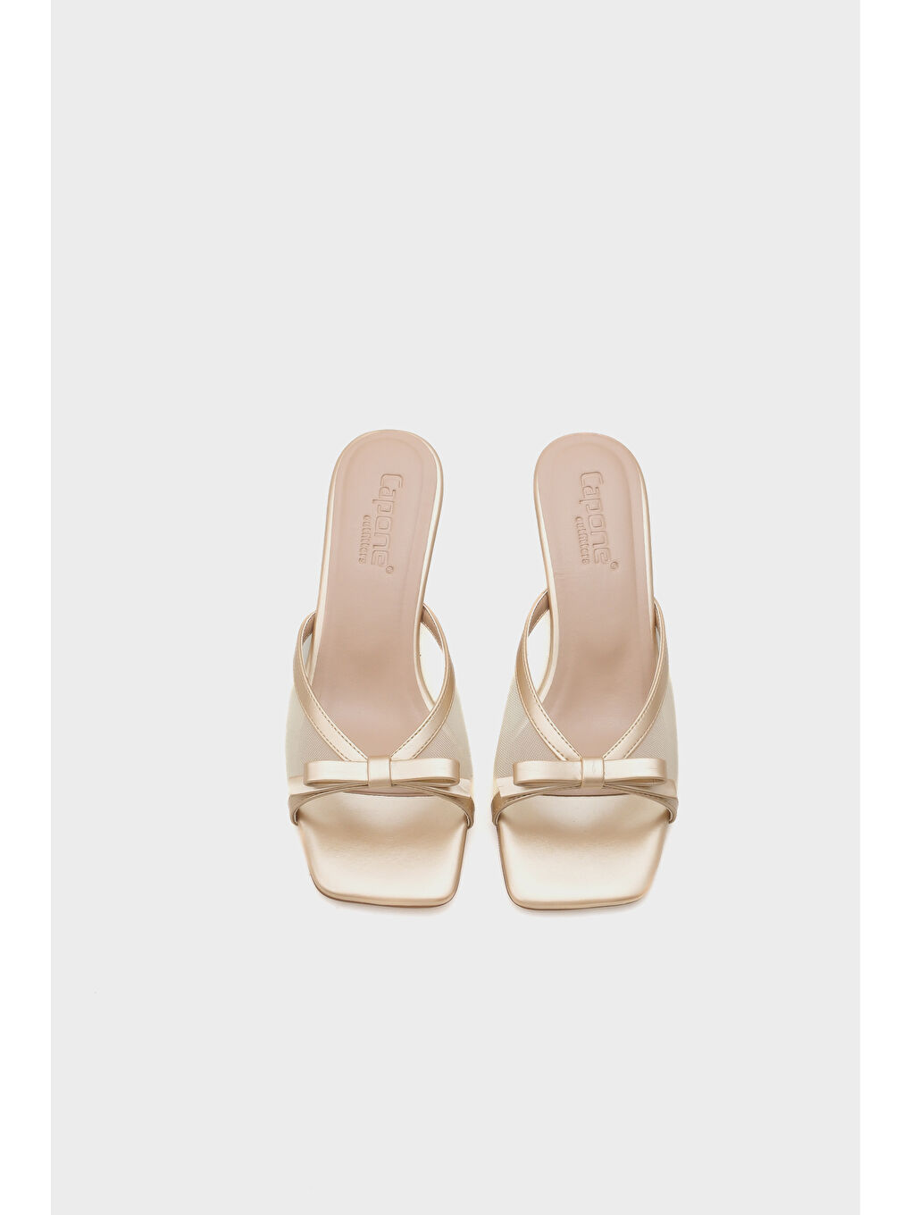 Sarı Midge Orta Topuklu Fileli Fiyonklu Kadın Terlik-5