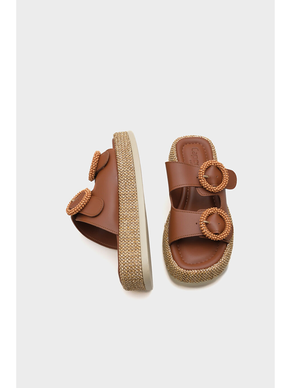 Kahverengi Marla Çift Tokalı Dolgu Topuklu Konfor Kadın Terlik-4