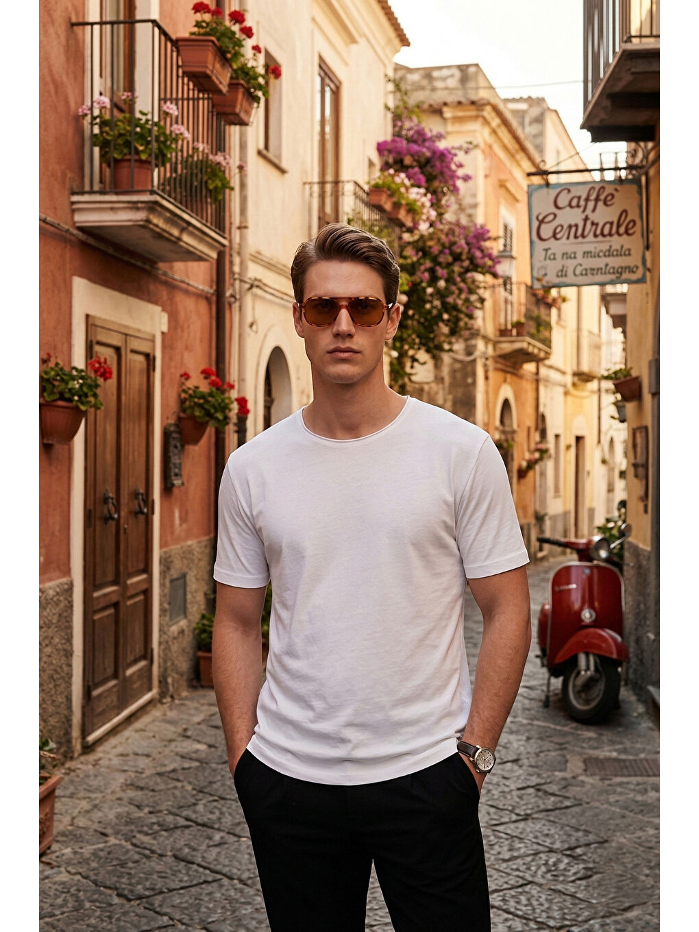 Ekru Pamuklu Regular Fit Bisiklet Yaka T Shirt 5904074