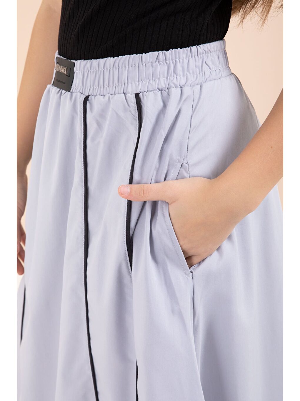 Gri Çizgili Balon Etekli Kısa Kol Badili 2li Kız Çocuk Takım 23461-3