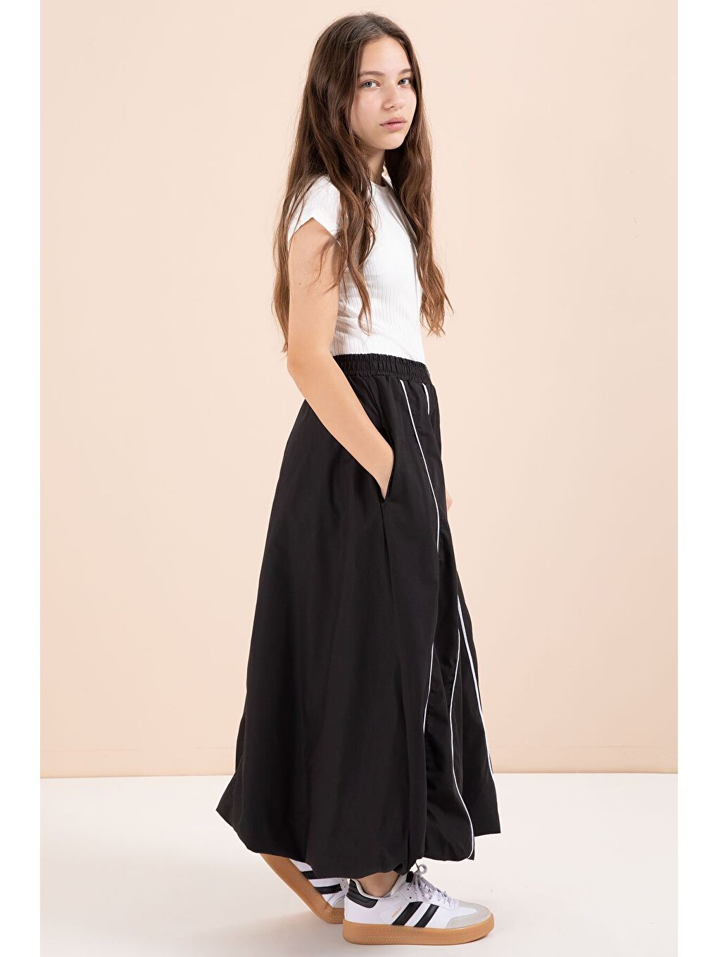 Siyah Çizgili Balon Etekli Kısa Kol Badili 2li Kız Çocuk Takım 23459-1