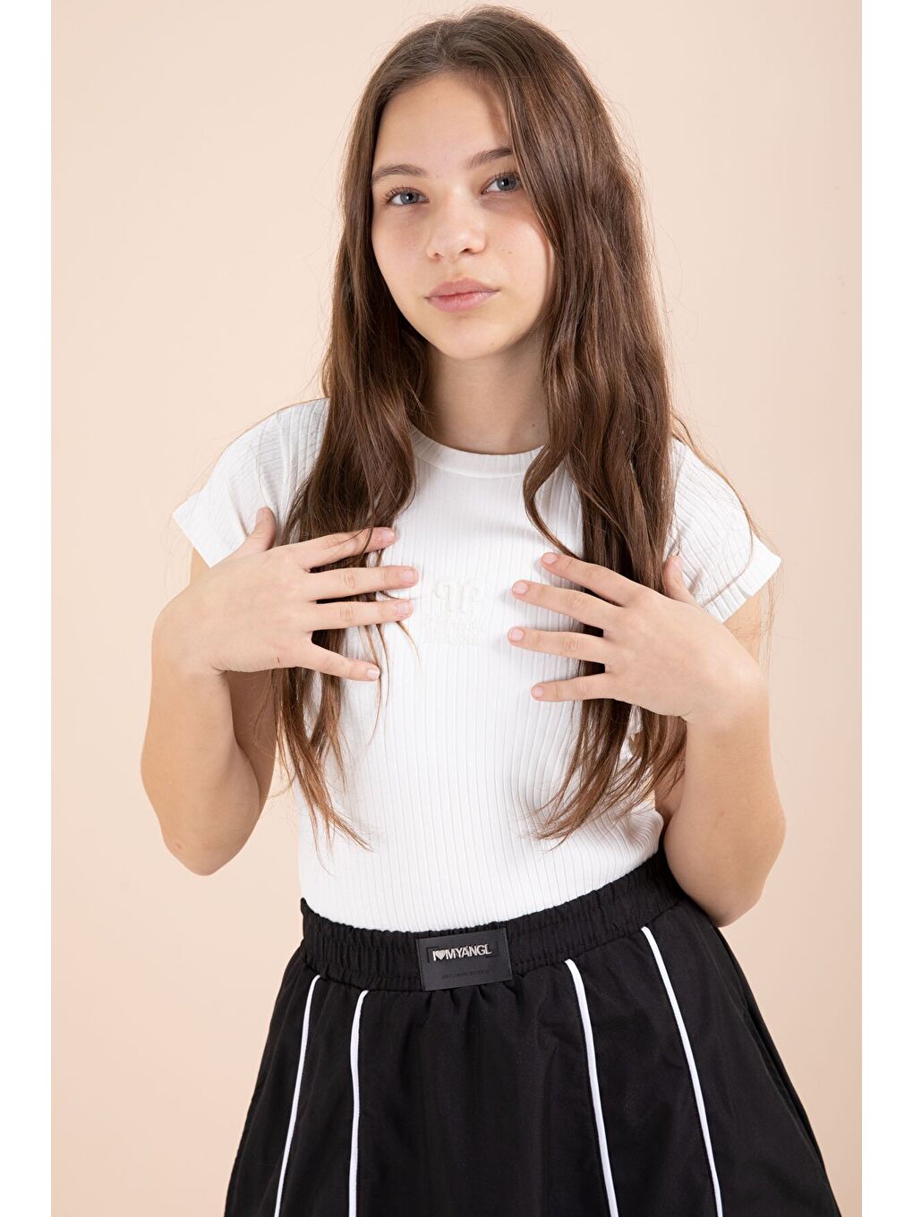 Siyah Çizgili Balon Etekli Kısa Kol Badili 2li Kız Çocuk Takım 23459-2