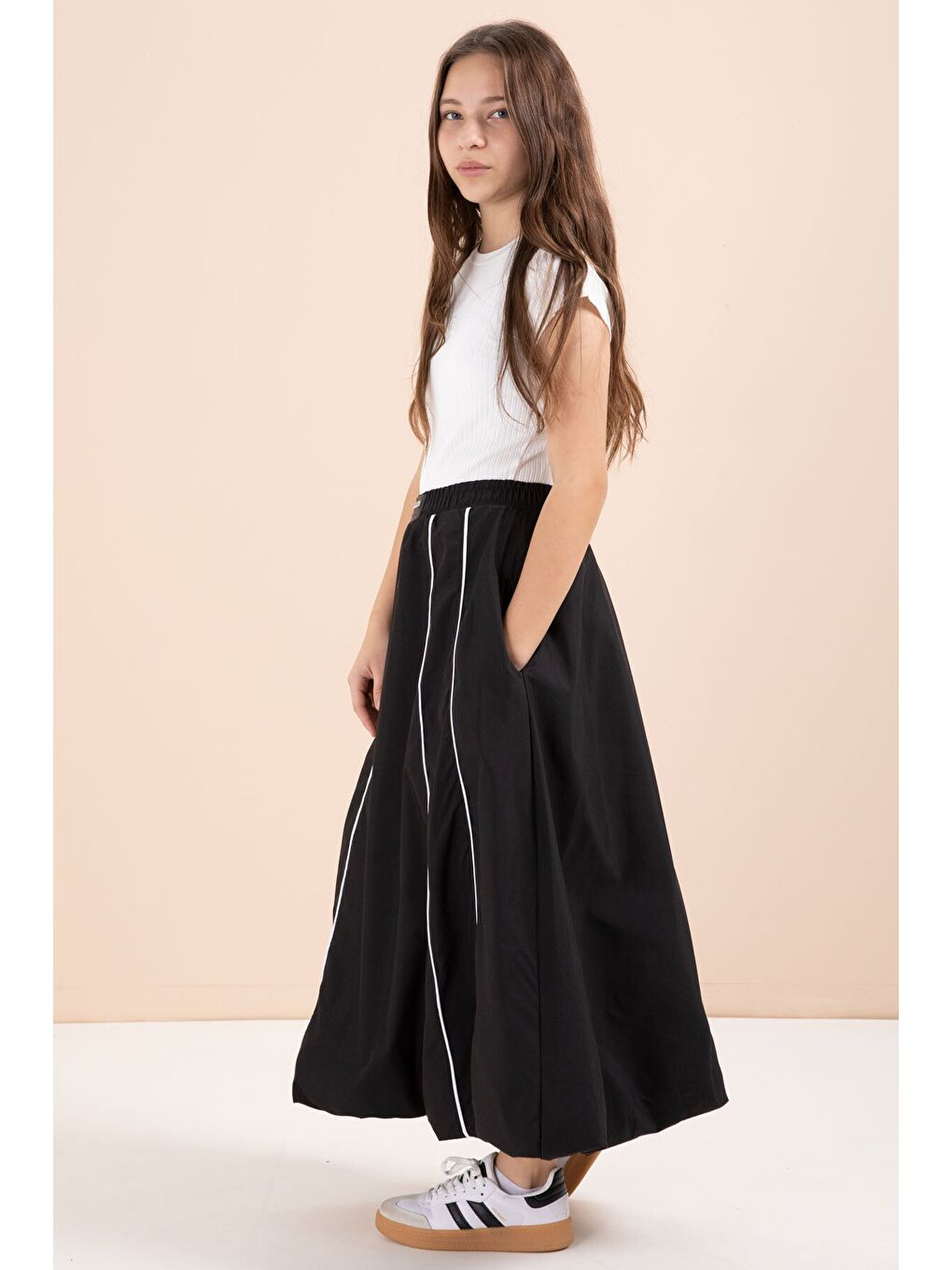 Siyah Çizgili Balon Etekli Kısa Kol Badili 2li Kız Çocuk Takım 23459-3