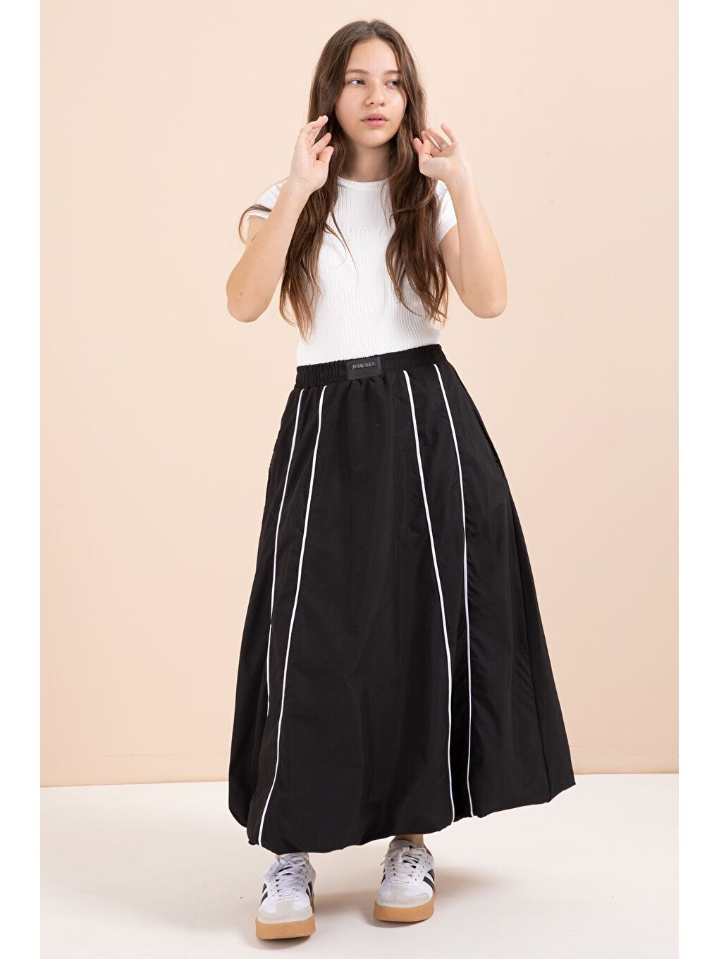 Siyah Çizgili Balon Etekli Kısa Kol Badili 2li Kız Çocuk Takım 23459-4