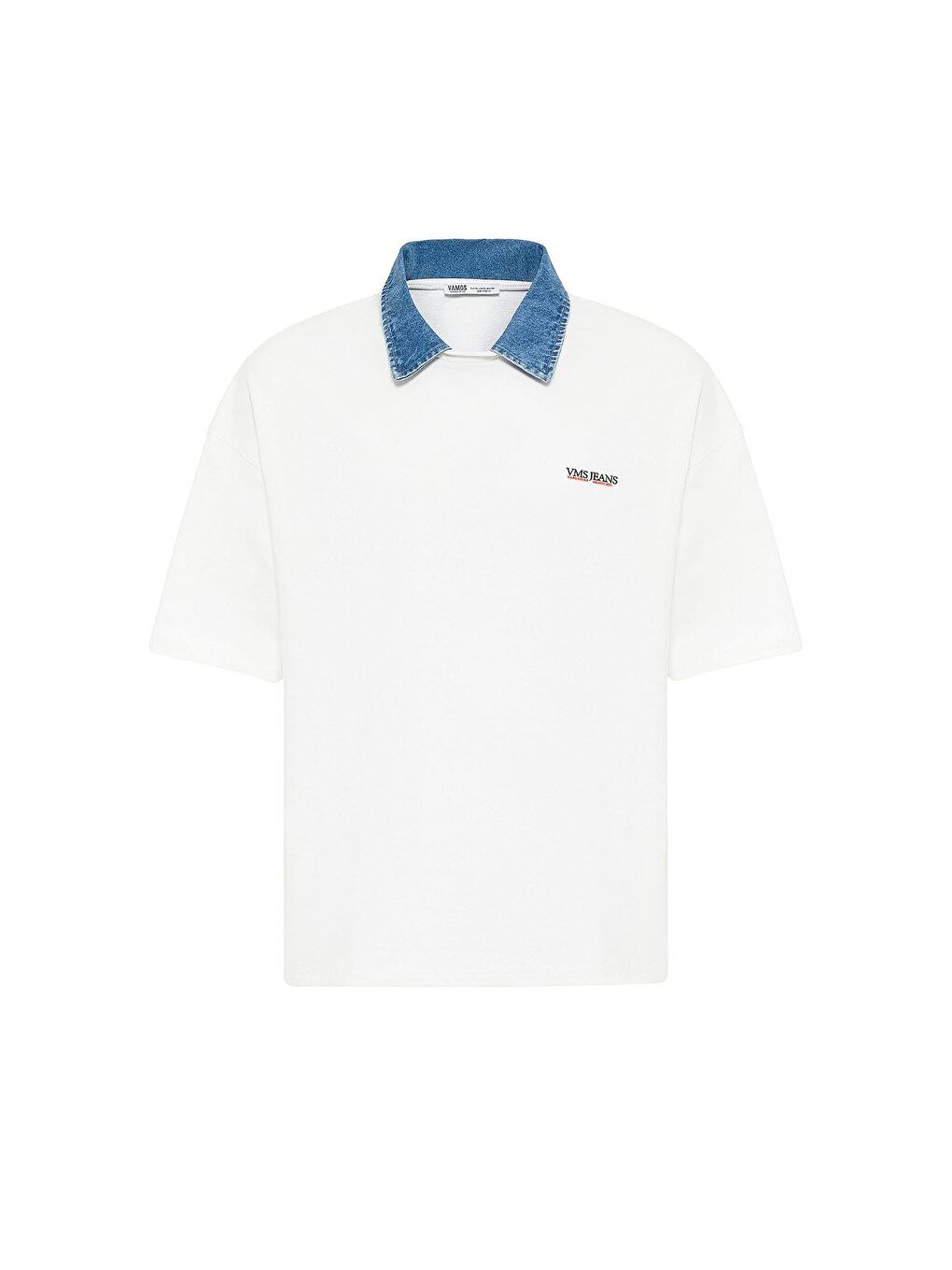 Polo Yaka Yazı Detaylı Oversize Tişört Ekru-1