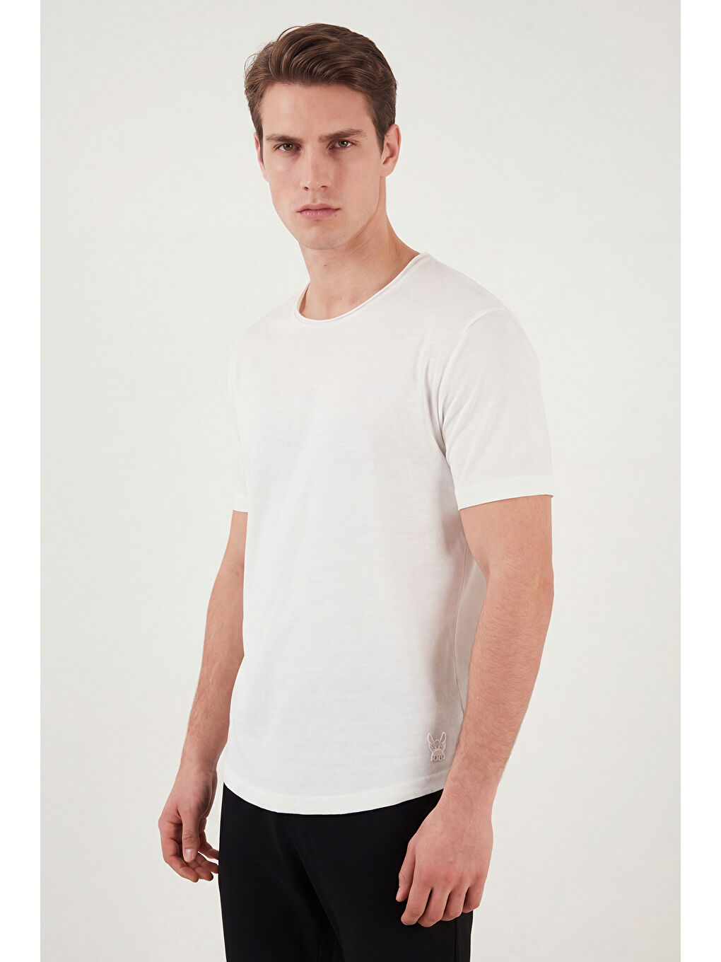 Ekru Pamuklu Regular Fit Bisiklet Yaka T Shirt 5904074-3