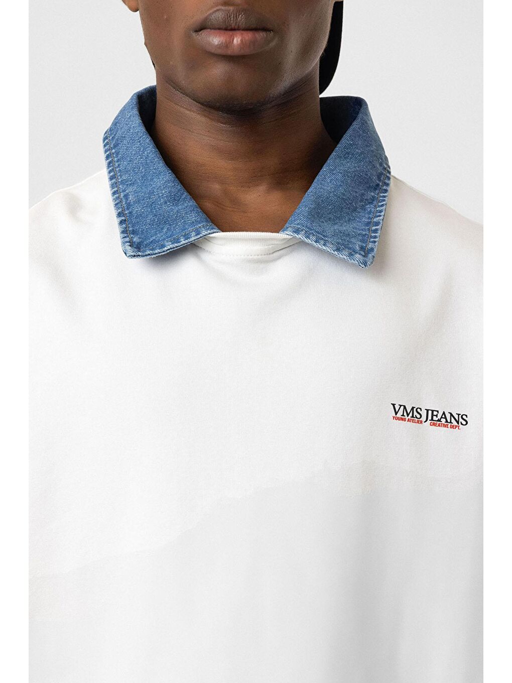 Polo Yaka Yazı Detaylı Oversize Tişört Ekru-5