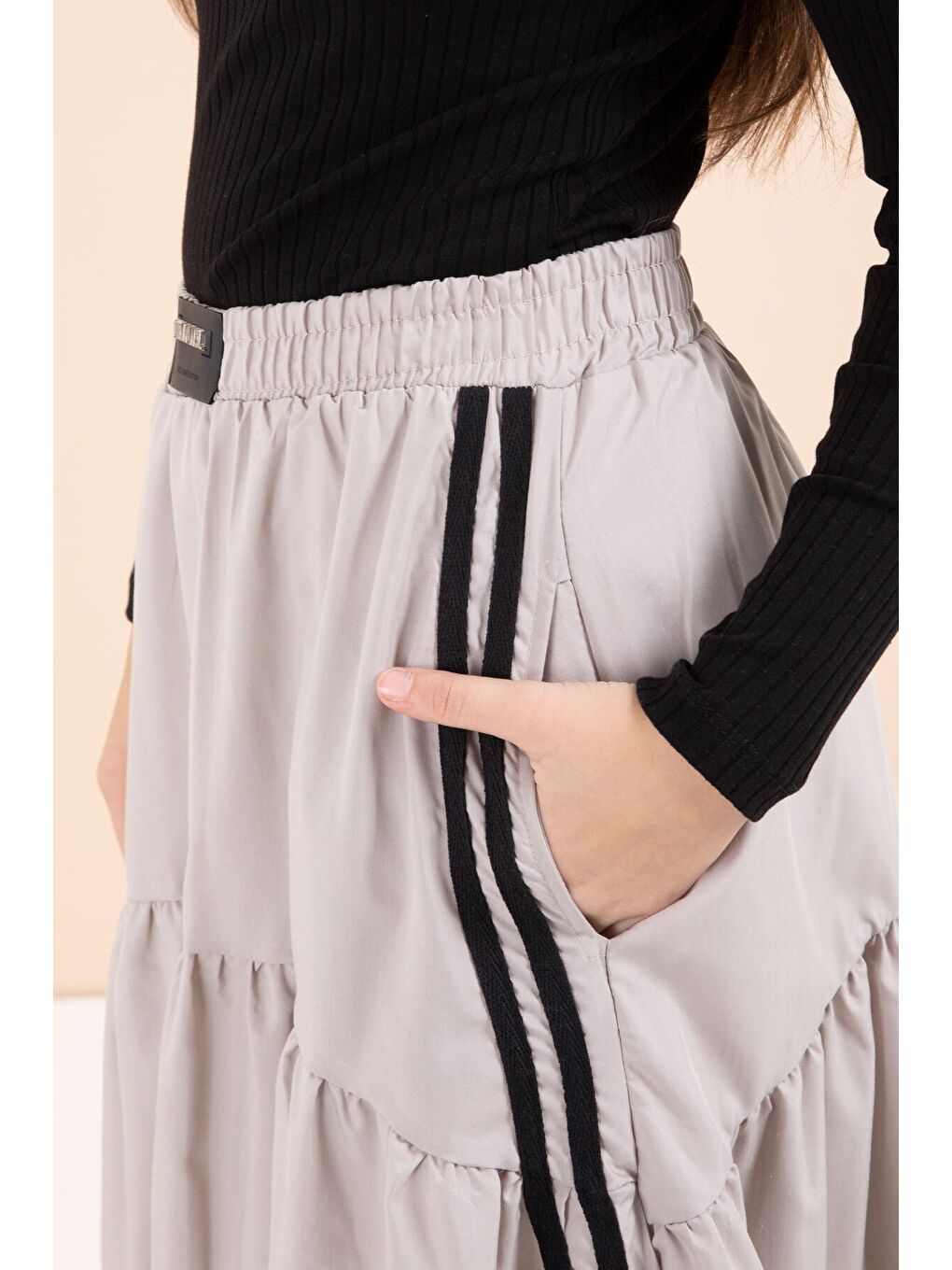 Kahverengi Şeritli Balon Etekli Uzun Kol Badili 2li Kız Çocuk Takım 23466-3