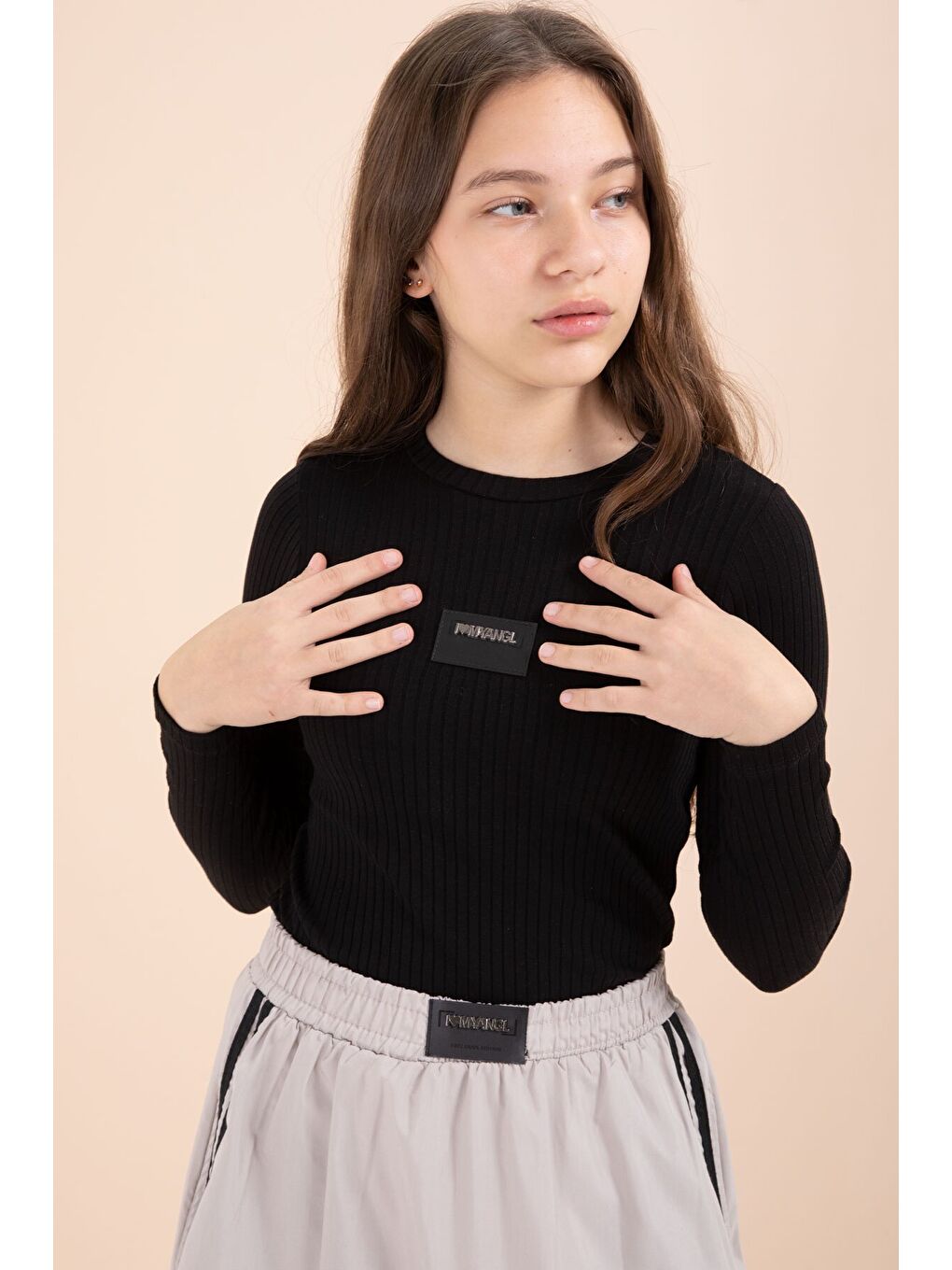 Kahverengi Şeritli Balon Etekli Uzun Kol Badili 2li Kız Çocuk Takım 23466-4