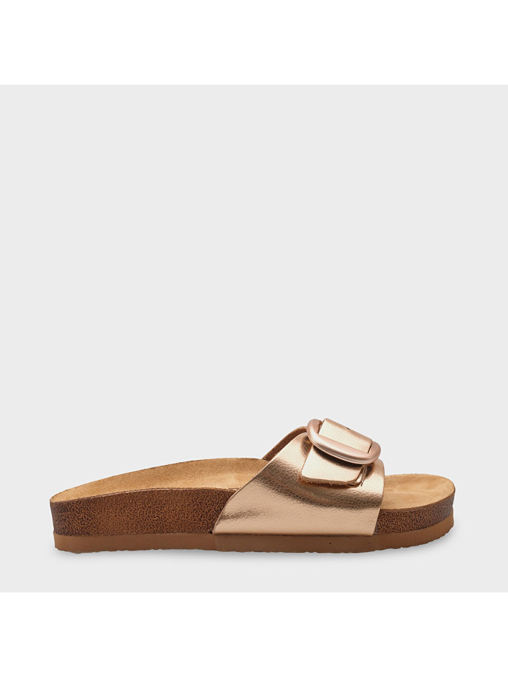 Pembe Lee Büyük Tokalı Anatomik Mantar Tabanlı Deri Terlik