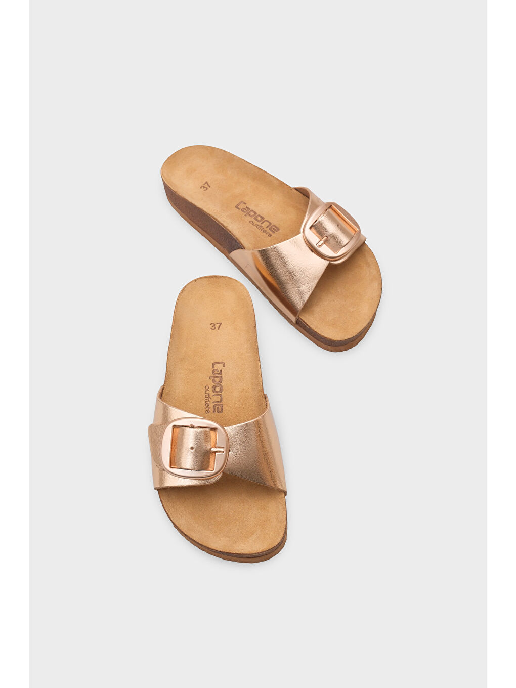 Pembe Lee Büyük Tokalı Anatomik Mantar Tabanlı Deri Terlik-4